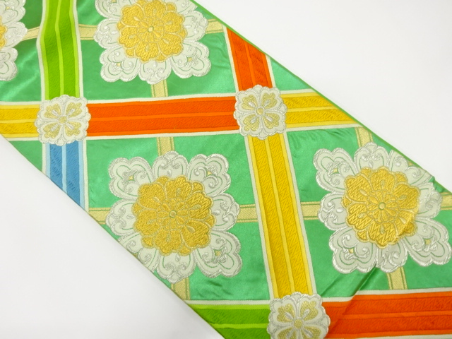 JAPANESE KIMONO / ANTIQUE FUKURO OBI / SILK / WOVEN FLOWER CREST